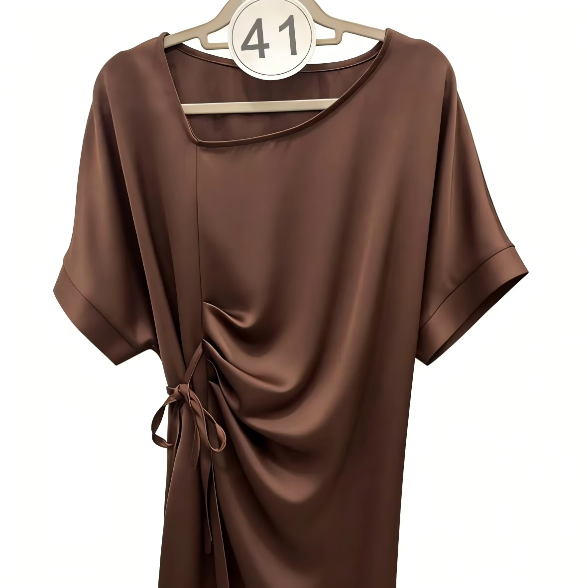 Wrinkle casual style round neck lace up breathable slimming T-shirt versatile and fashionable top