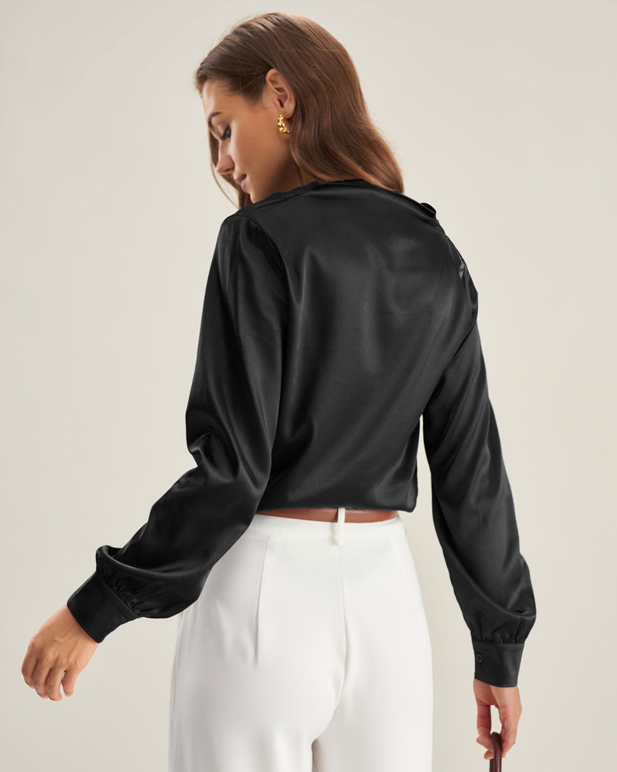 Black Satin V Neck Shirt