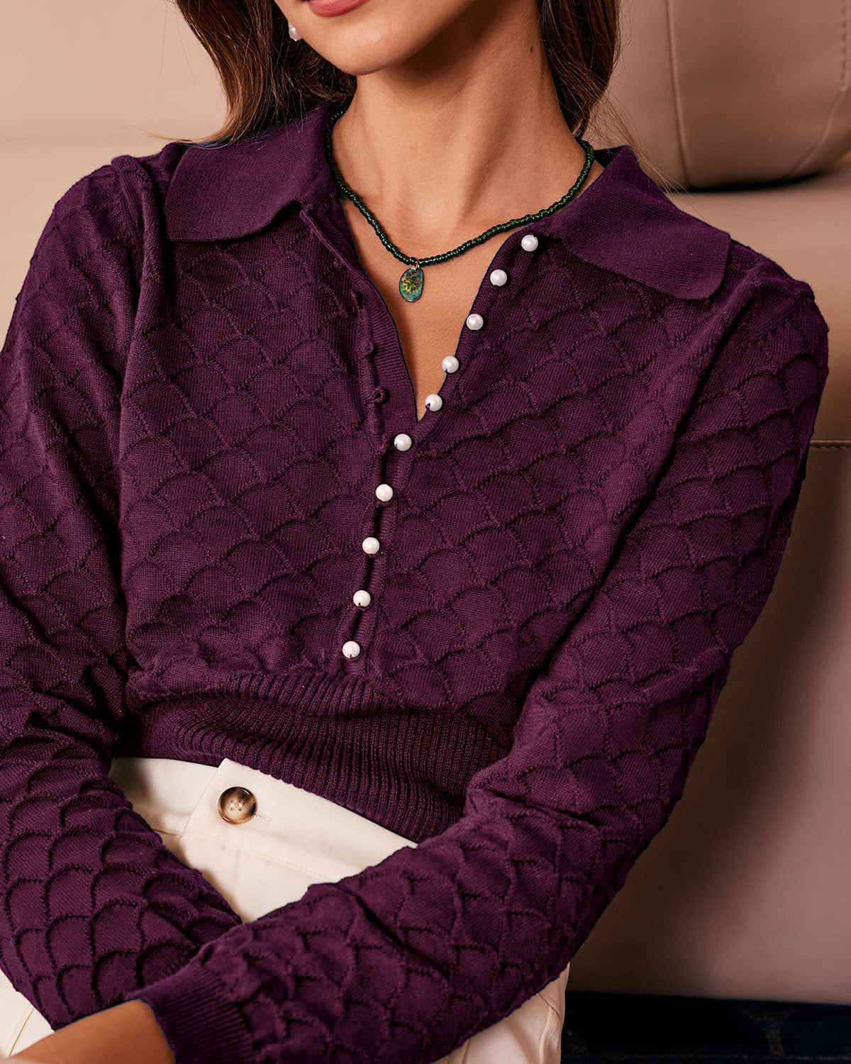Purple Pearl Buttons Knit Tee