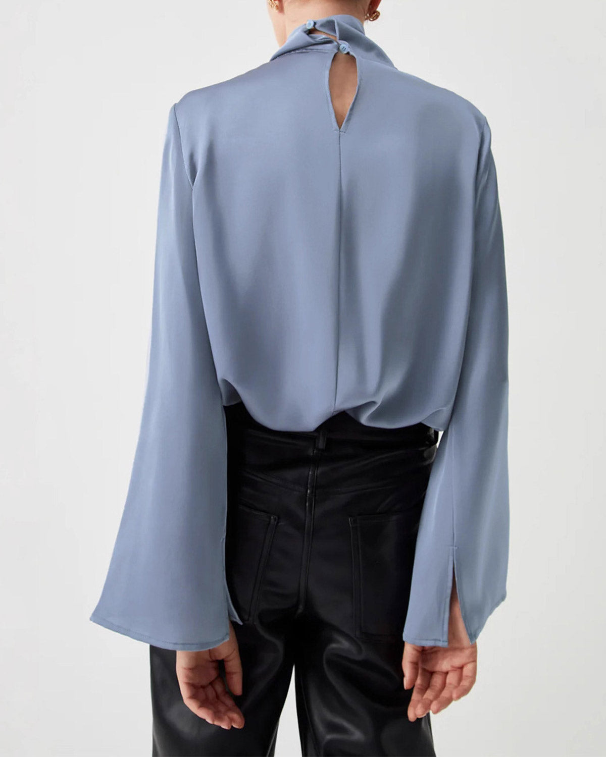 Blue Satin Pleated Blouse