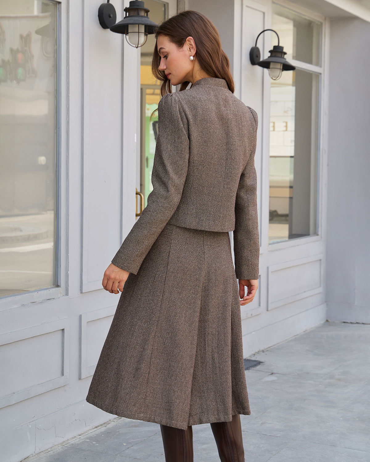 Brown Natural Waisted A-Line Midi Skirt
