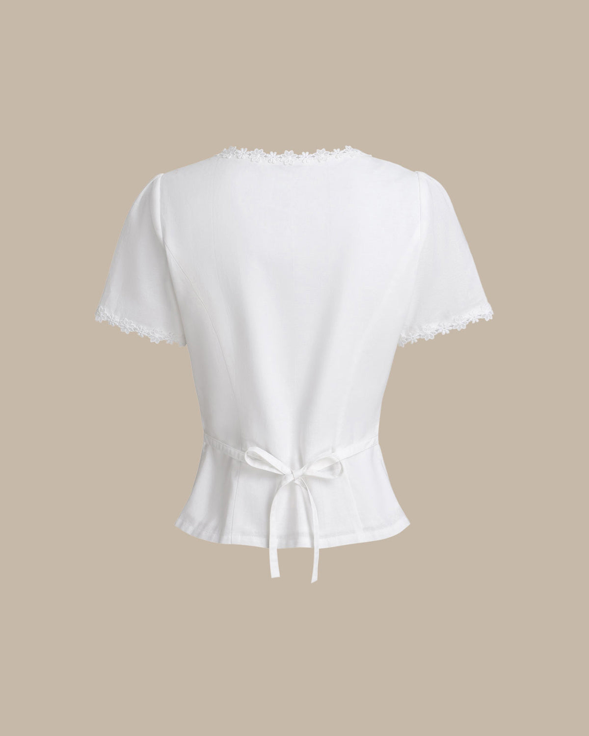 White Square Neck Button Lace Blouse