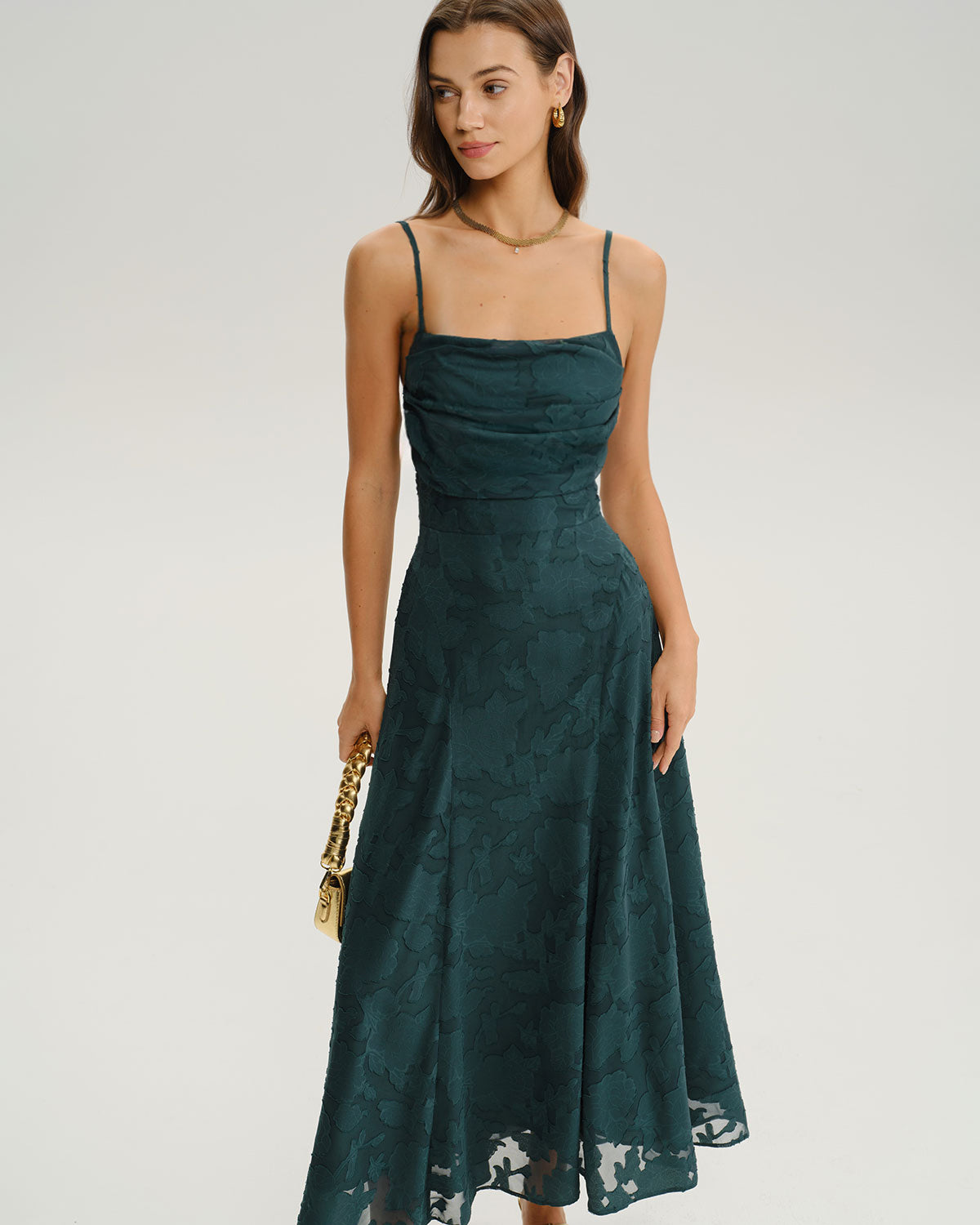 Green Jacquard A-Line Slip Maxi Dress