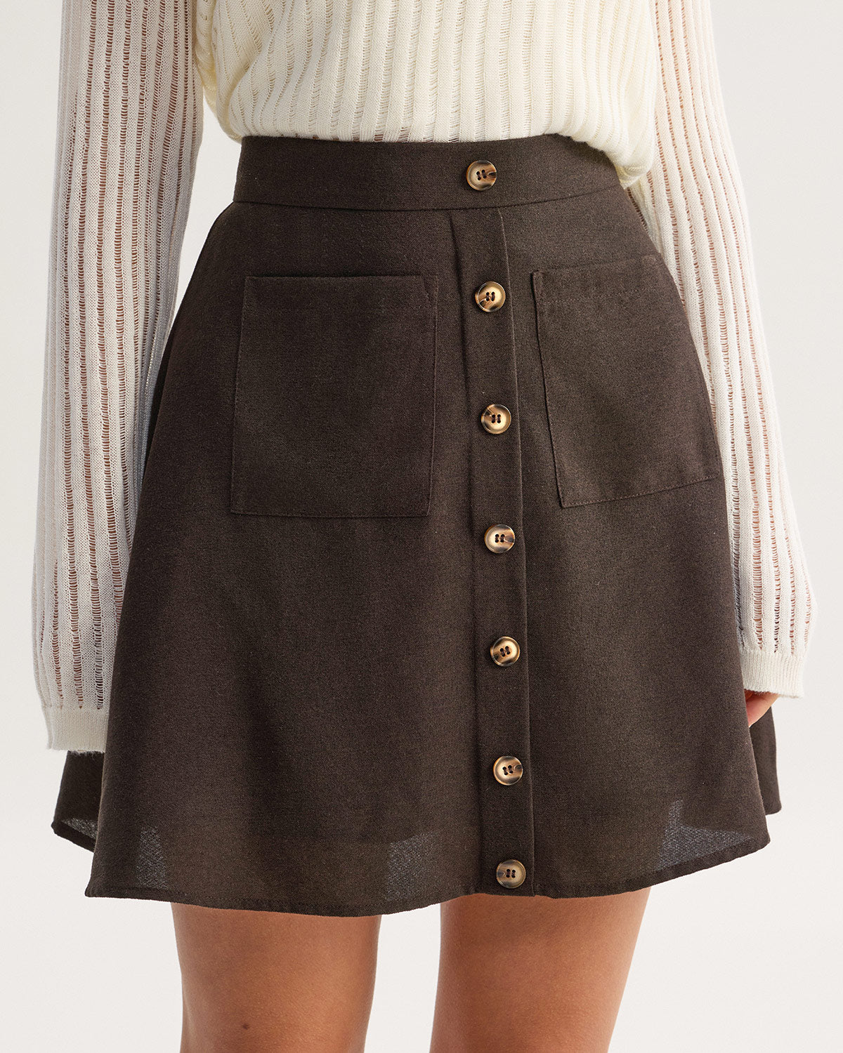 Brown Pocket High Waisted Skirt