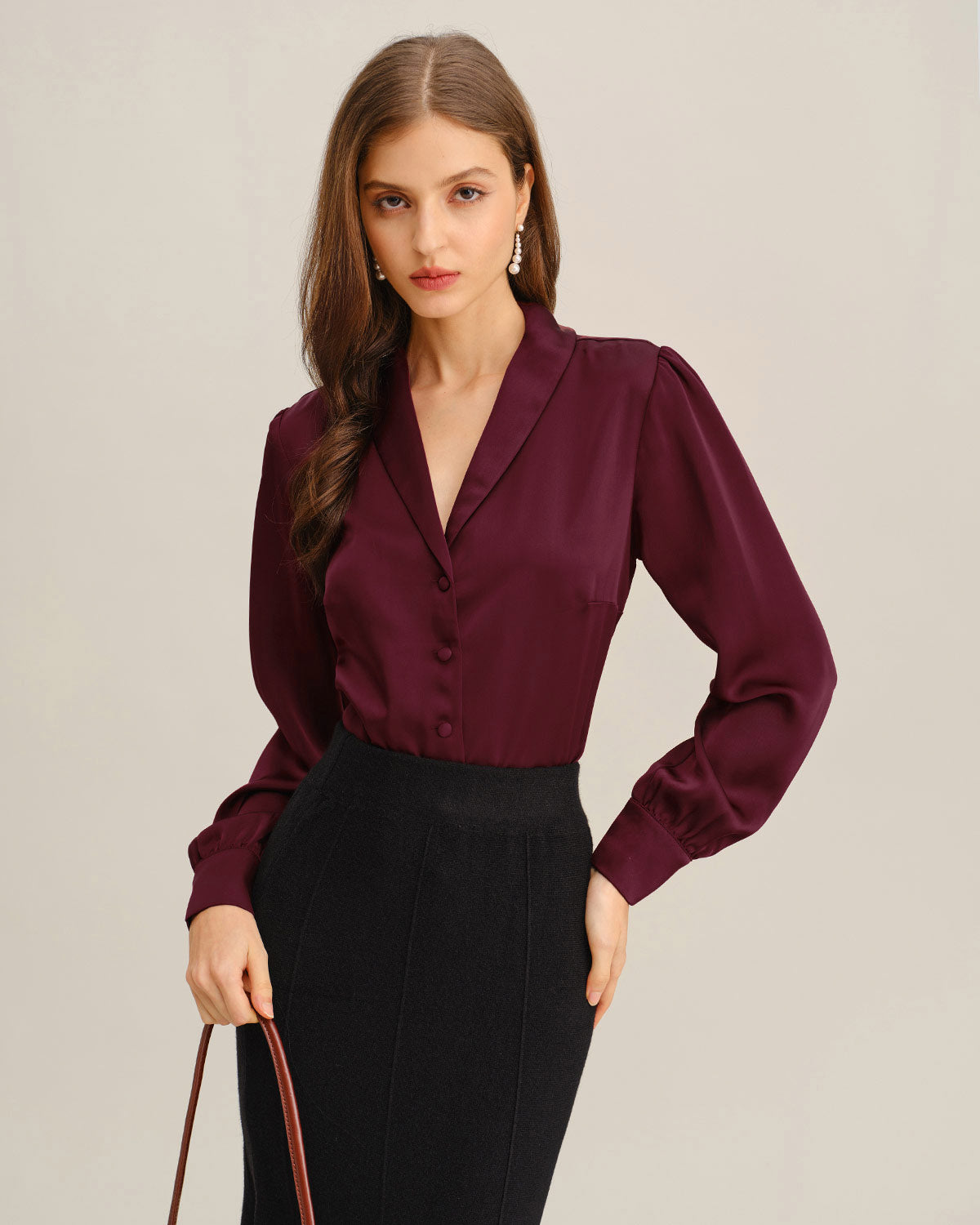 Wine Red Satin Button Shirt