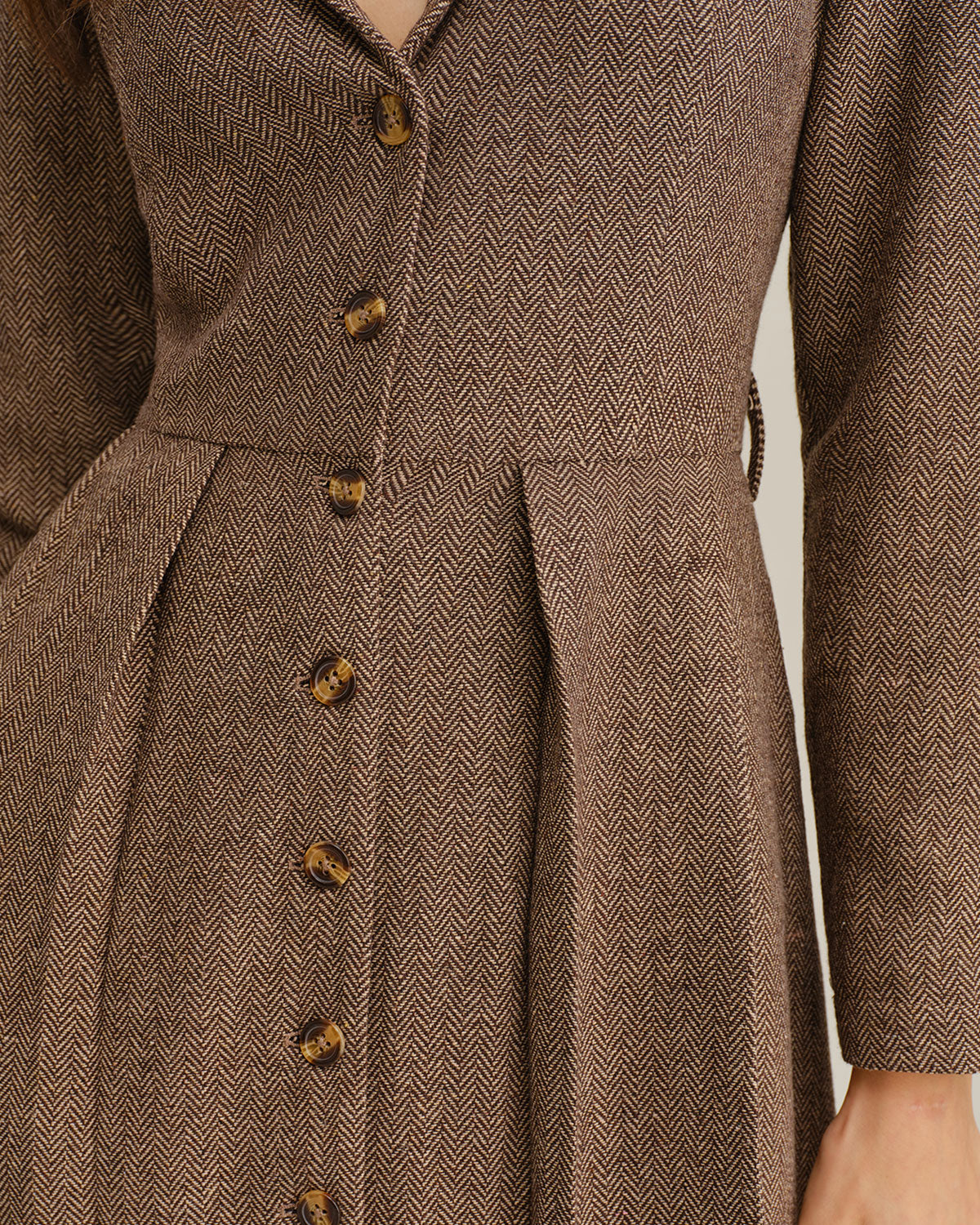 Brown A-Line Pleated Midi Dress