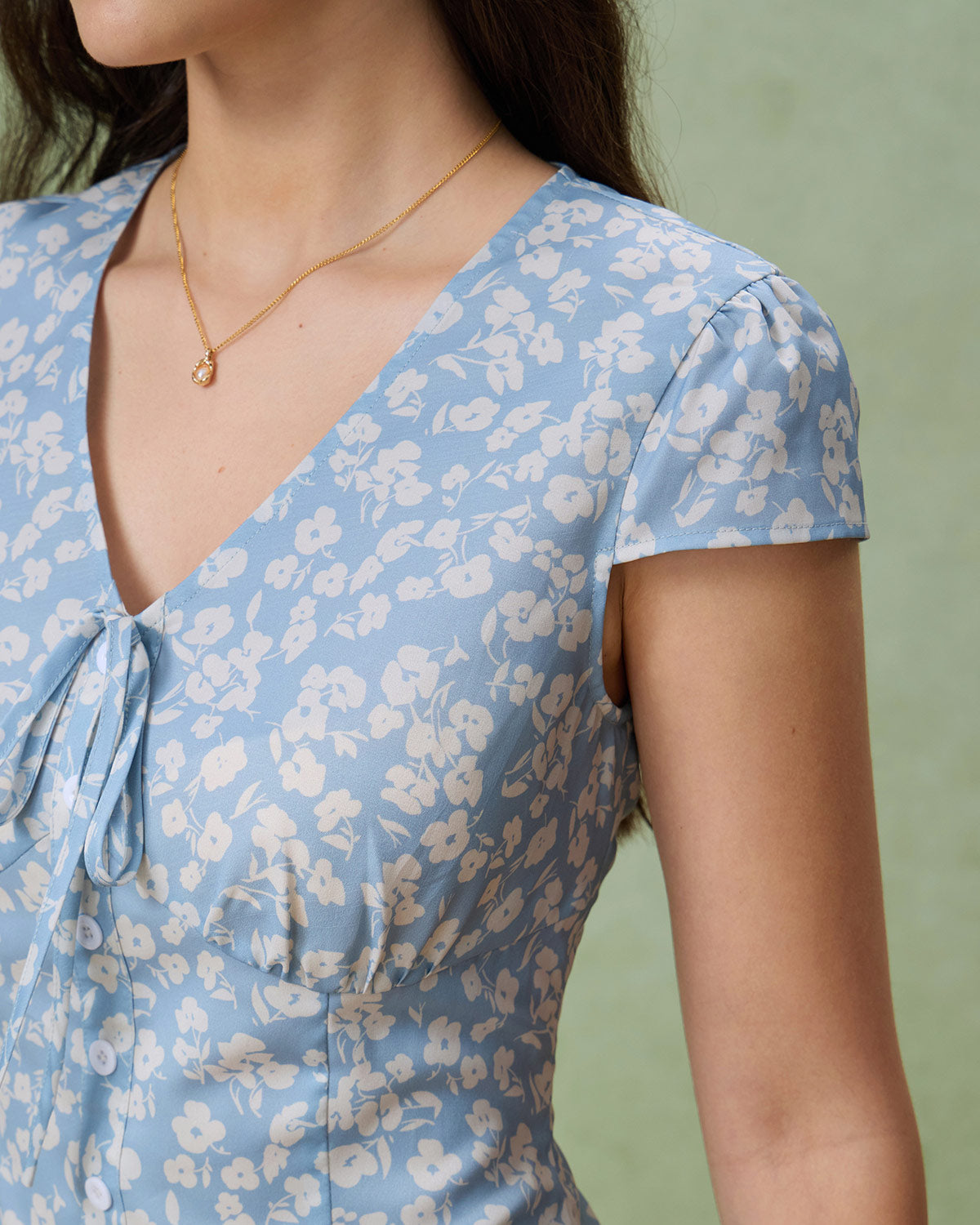 Blue Floral V-Neck Blouse