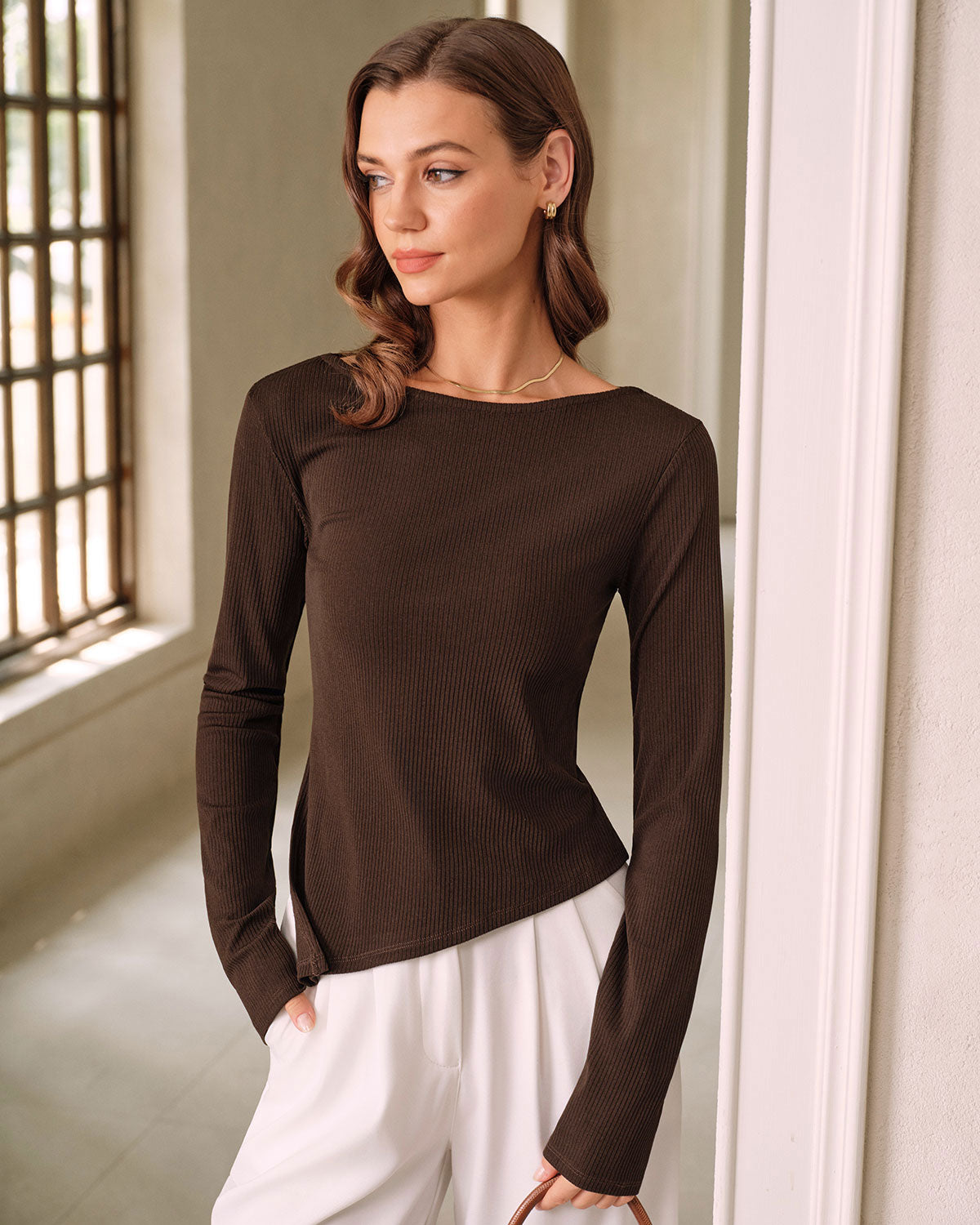 Brown Round Neck Knit Tee