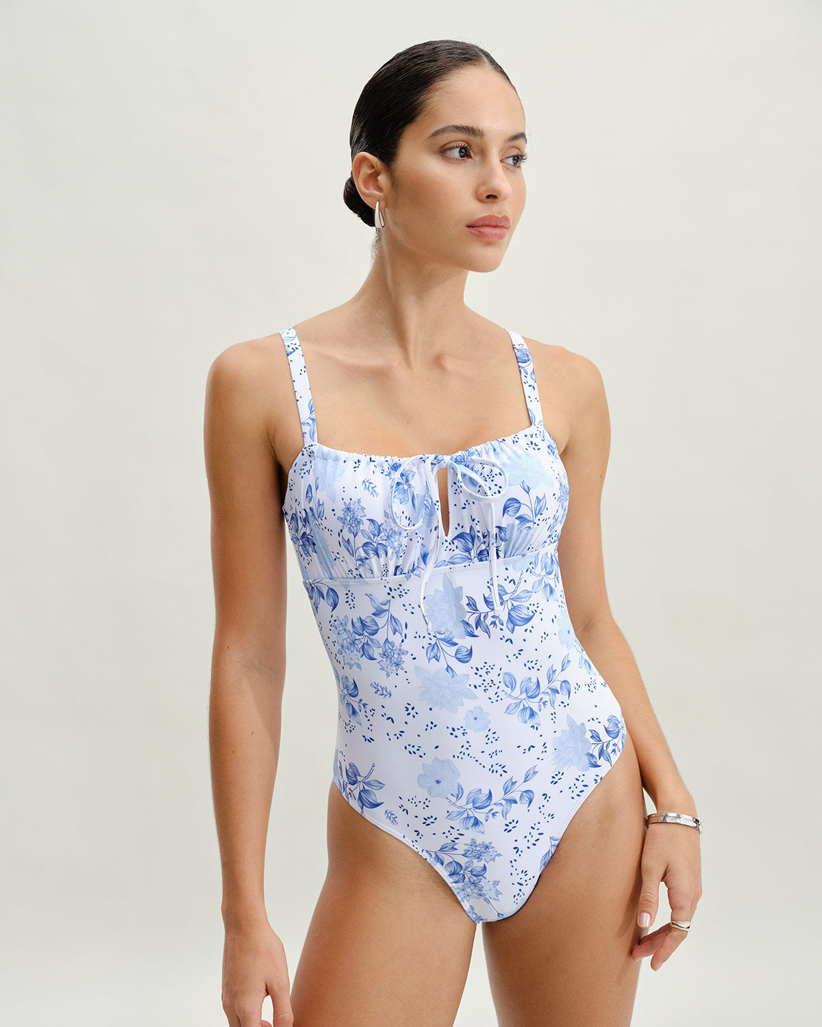 White Floral Ruched One-Piece Swimsuit