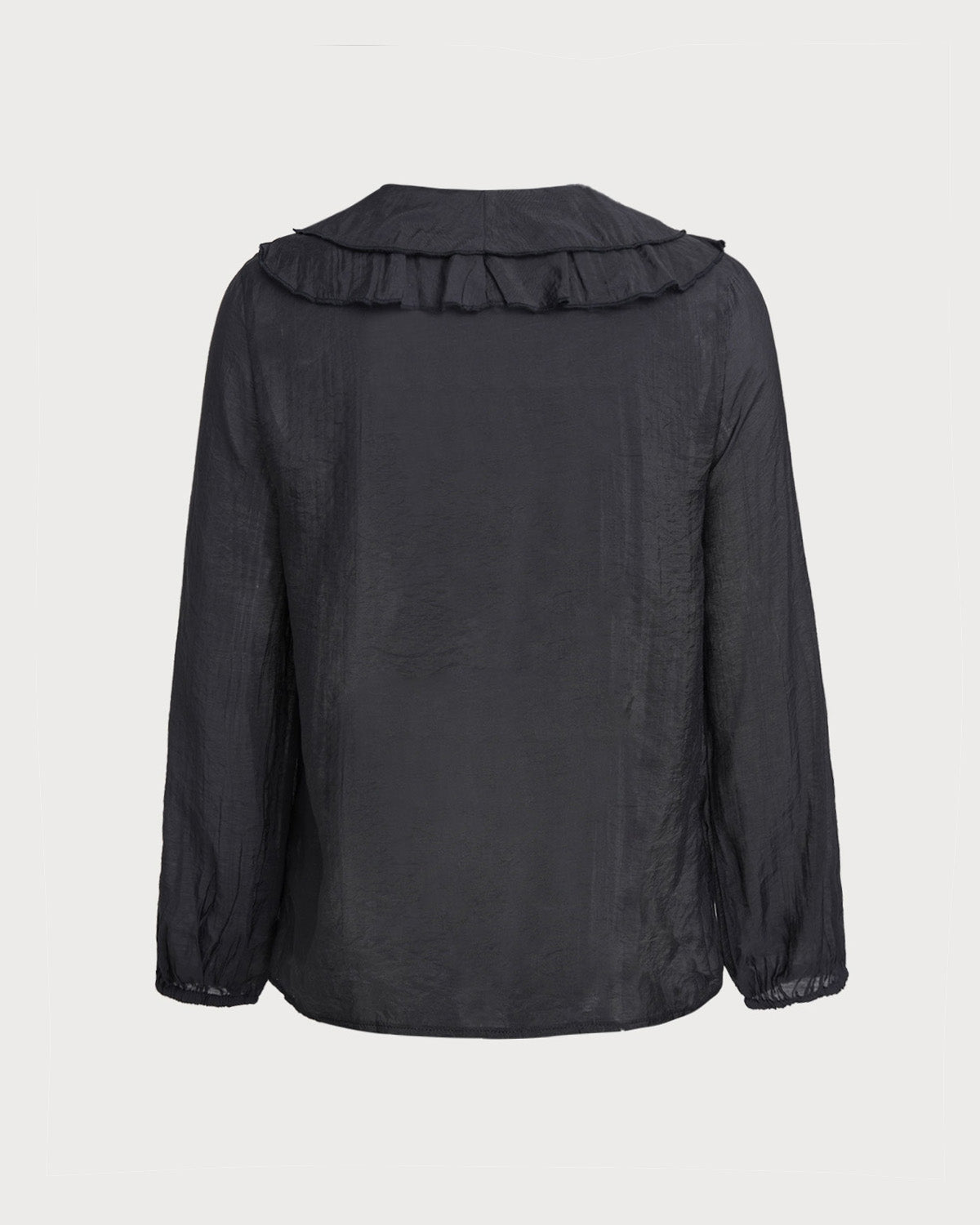 Black V Neck Ruffle Loose Shirt