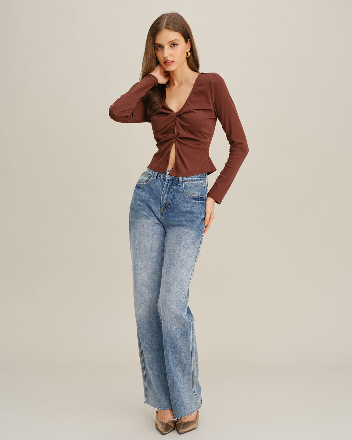 Coffee Twist Knit Tee