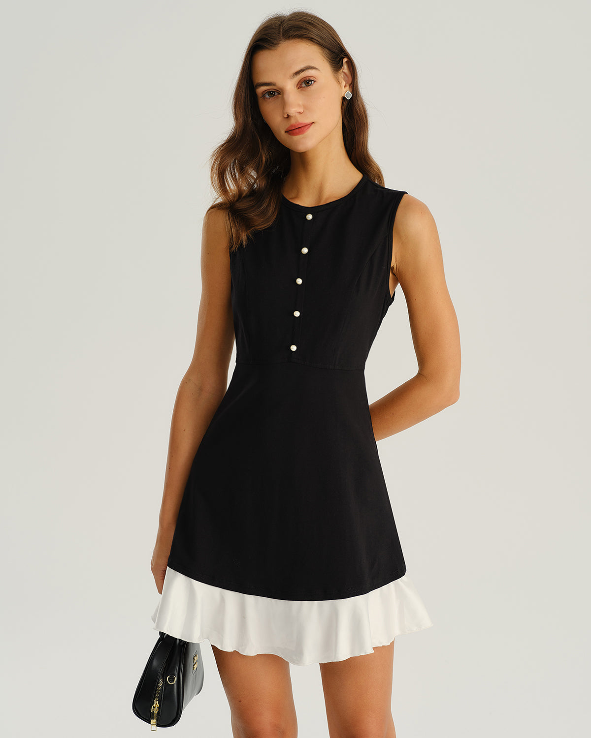 Black Contrasting A-Line Sleeveless Mini Dress