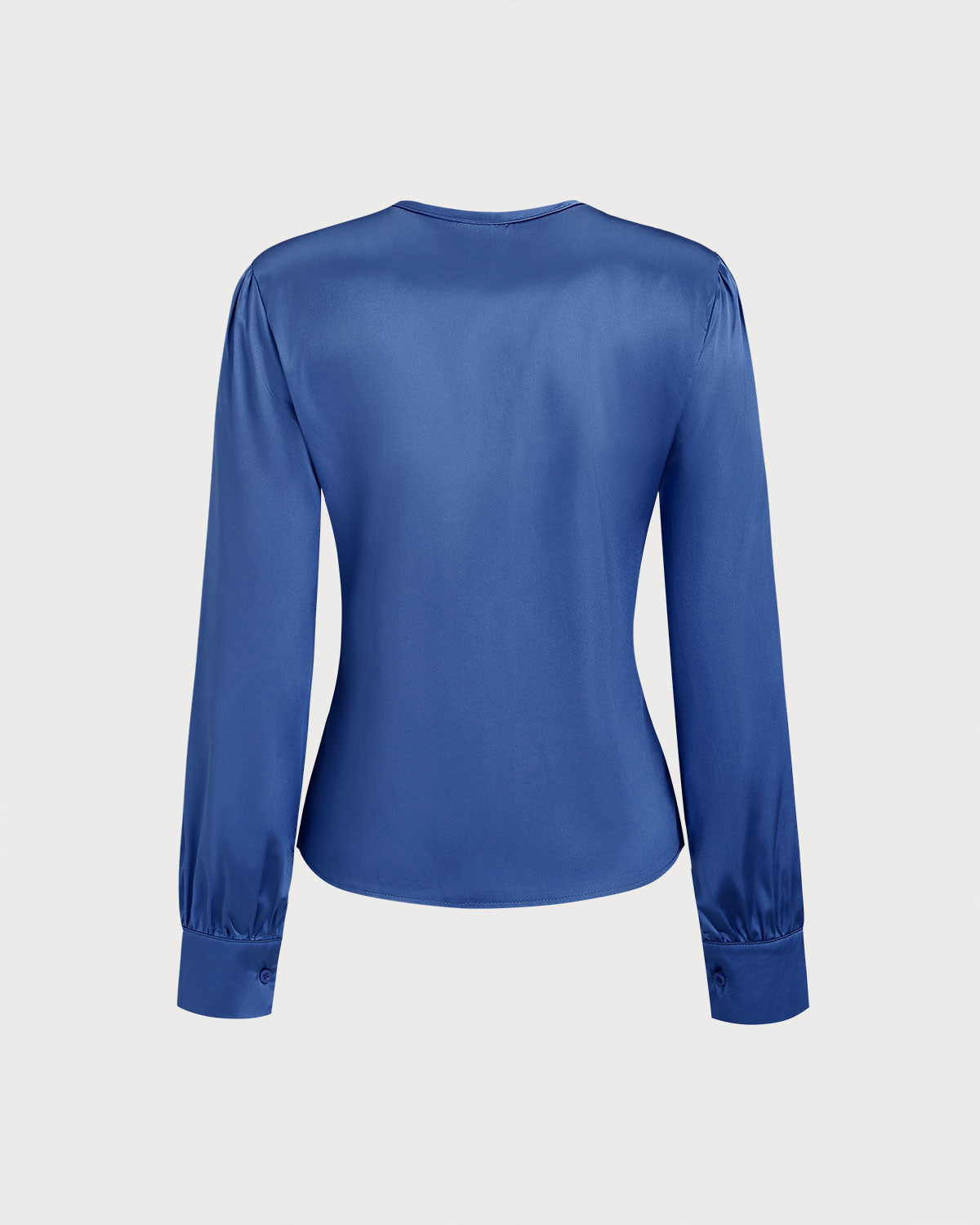 Blue Satin V Neck Loose Shirt