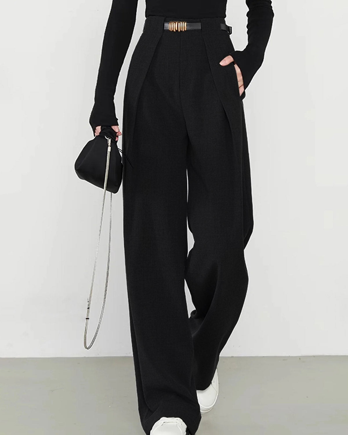 Black Natural Waisted Straight Pants