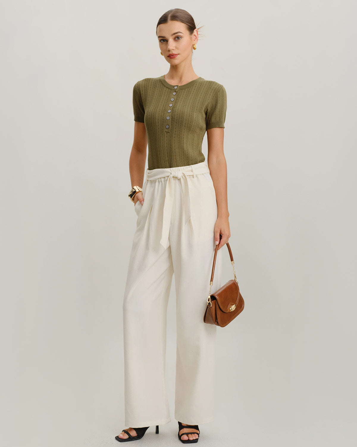 Green Round Neck Ribbed Knit Tee