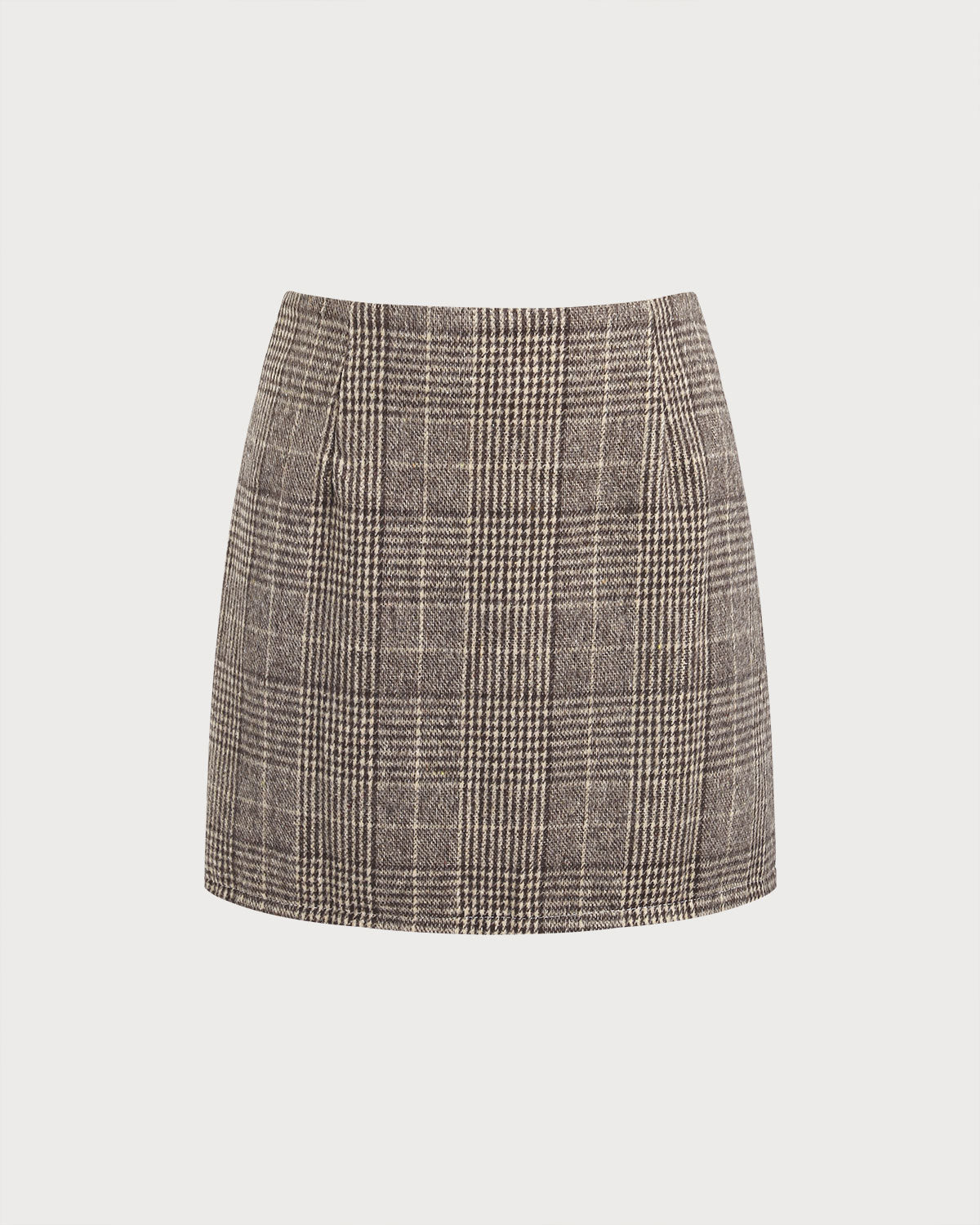 Brown Retro Plaid Straight Mini Skirt