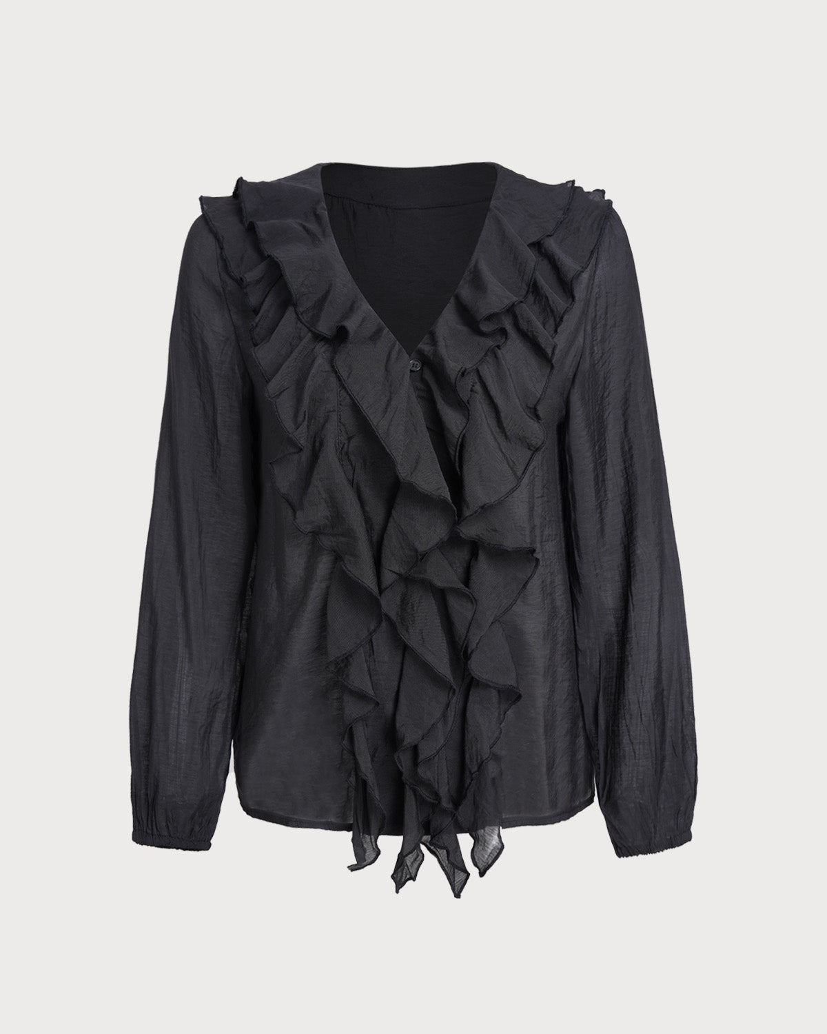 Black V Neck Ruffle Loose Shirt
