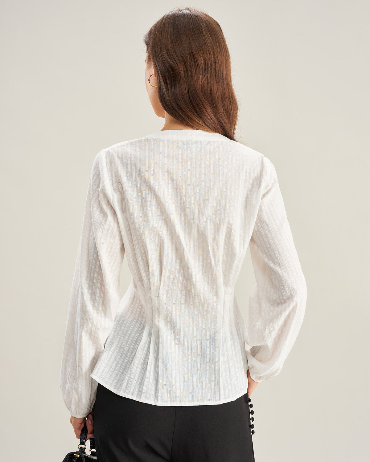 Beige Ruched Lantern Sleeve Shirt