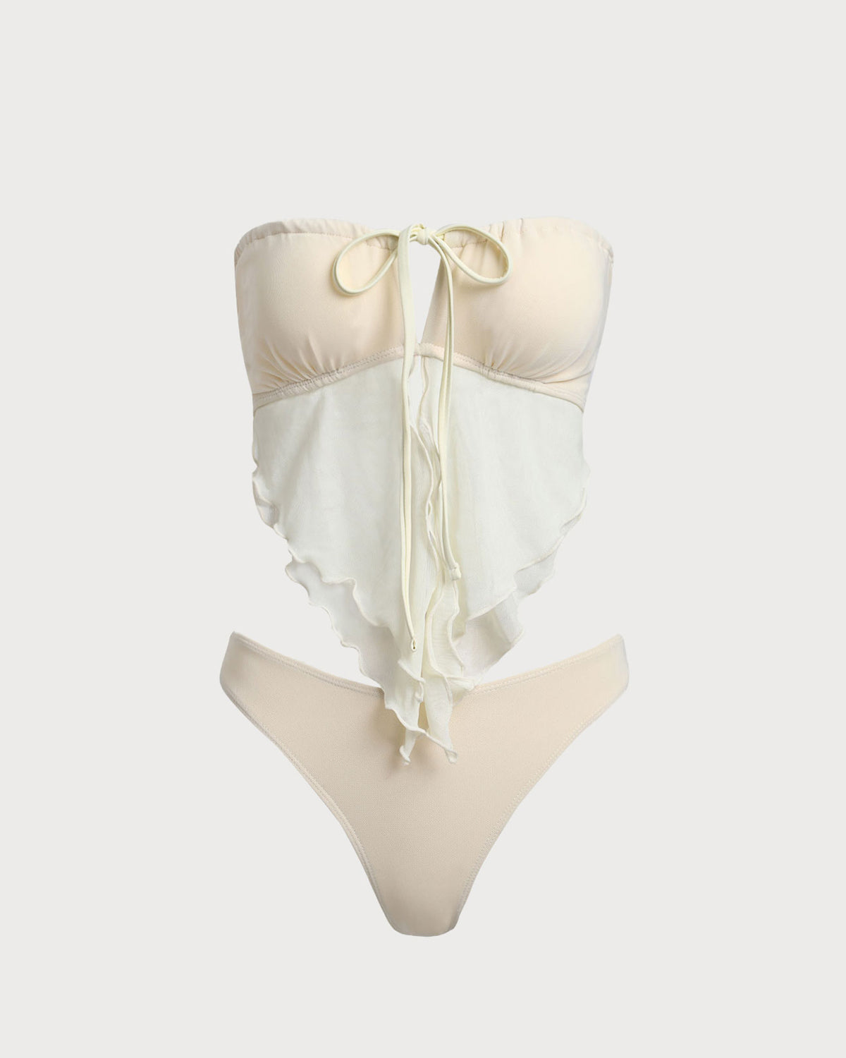 White Mesh Ruched Tankini Swimsuit