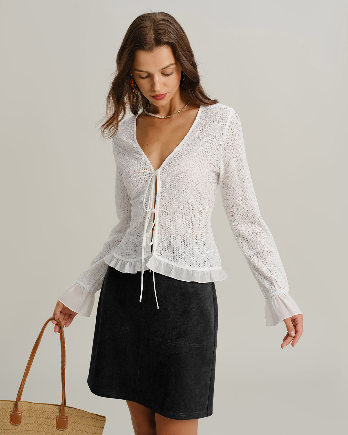 Black Suede Straight Slit Mini Skirt