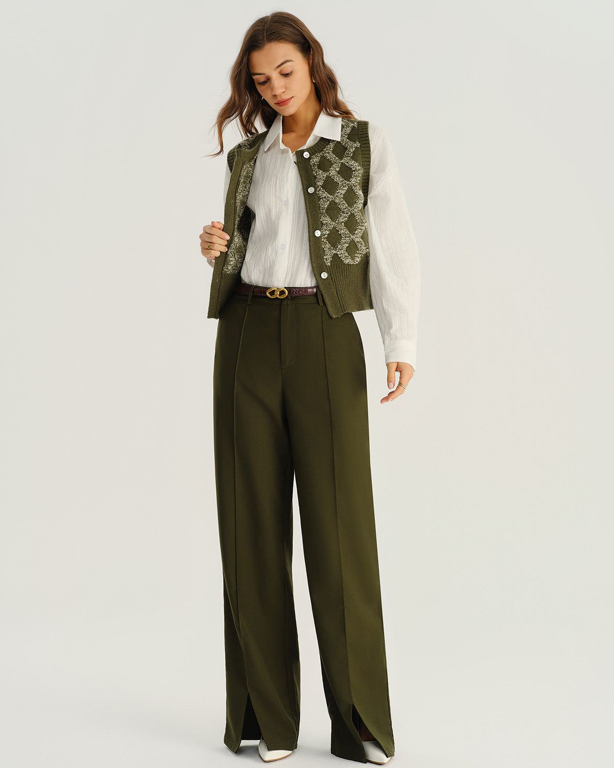 Green Natural Waisted Pocket Straight Pants