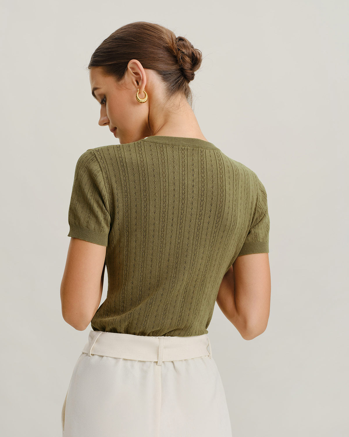 Green Round Neck Ribbed Knit Tee