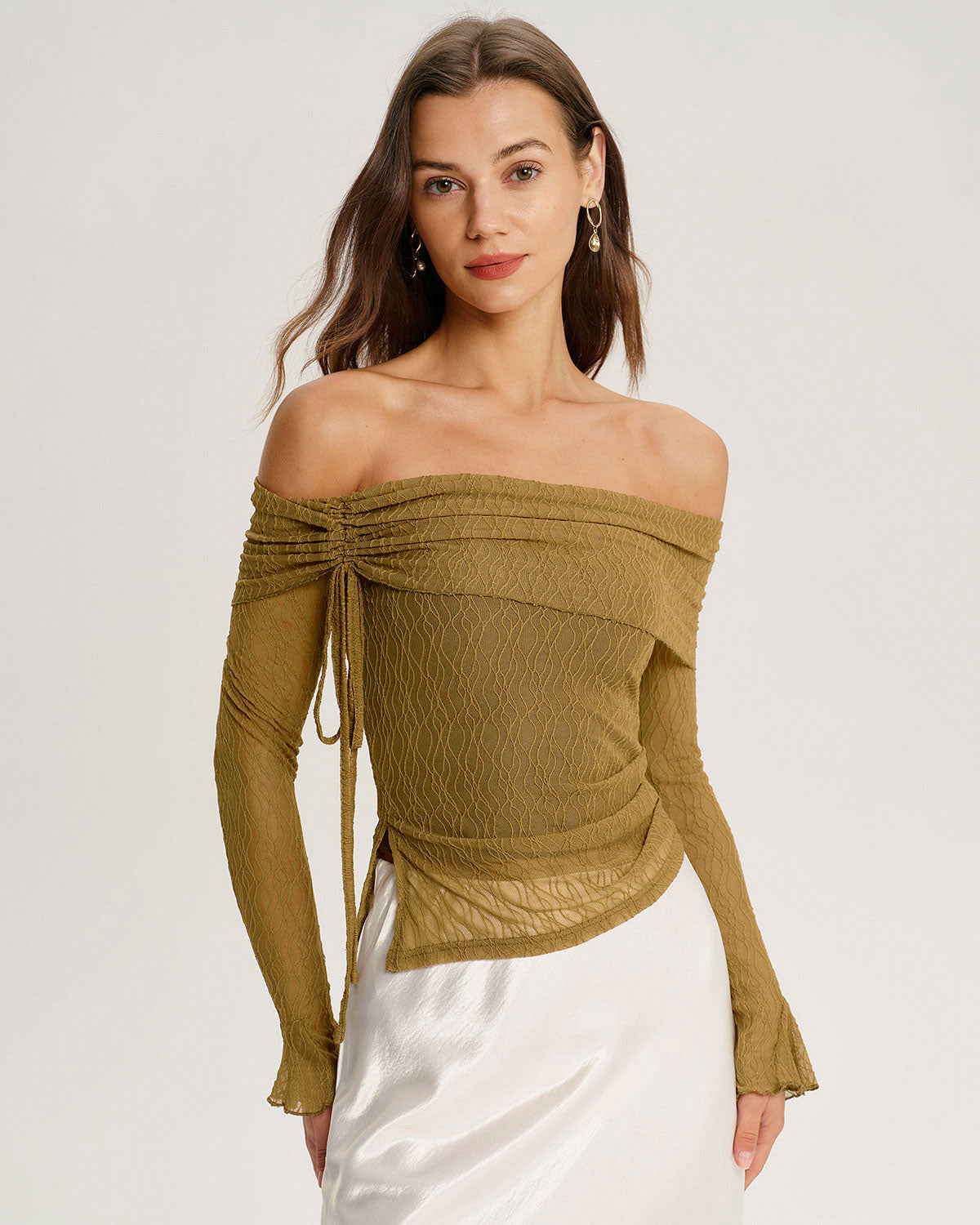 Green Off The Shoulder Bell Sleeve Tee