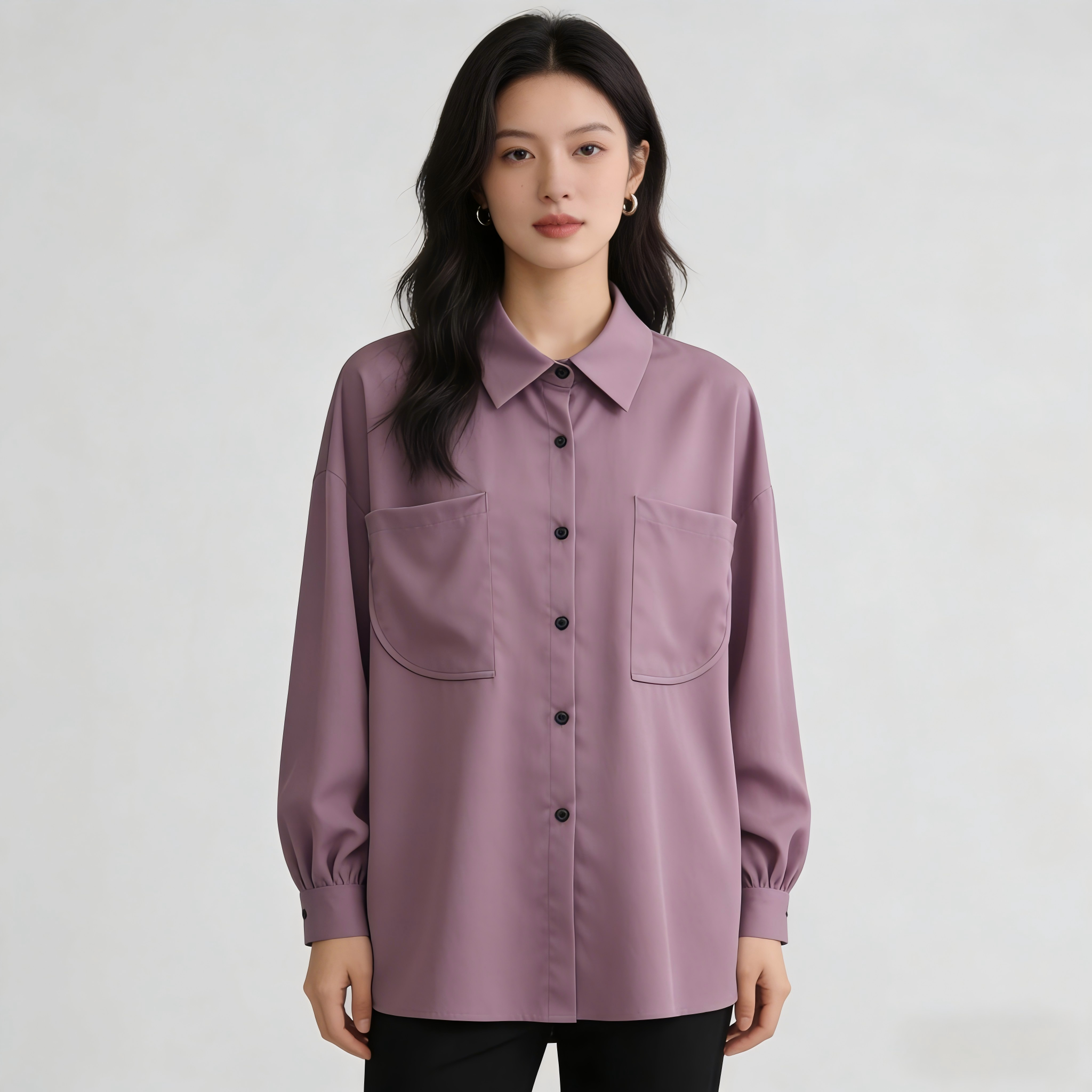 Autumn Korean style loose long sleeved purple shirt top